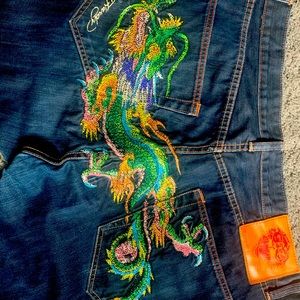 RARE Studded ed hardy dragon denim jeans